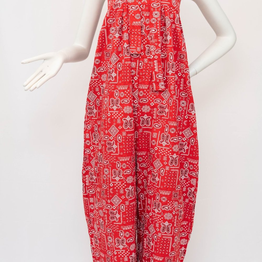 Women's Vintage Red Sleeveless Full Size Boho Chic Paisley Designer Jumpsuit - Picture 8 of 11